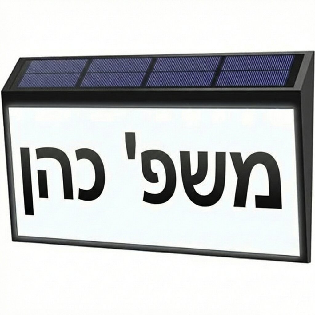 שלט מואר סולארי לכניסה לבית או בניין עם כיתוב לבחירה
