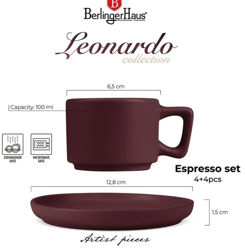 סט כוסות אספרסו וצלוחיות 8 חלקים BH10017 Berlinger haus Stoneware