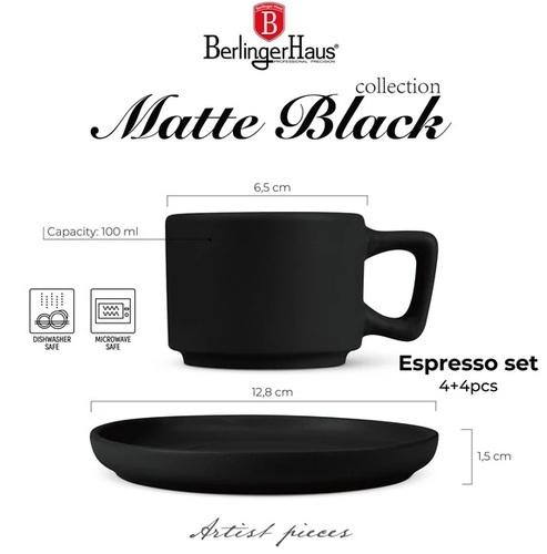סט כוסות אספרסו וצלוחיות 8 חלקים BH10019 Berlinger haus Stoneware