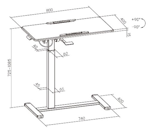 שולחן צד מתכוונן גלגלים נסתרים Lumi FMT02-06