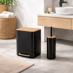 פח 6 ליטר מכסה עץ + מברשת אסלה | Como Woodline