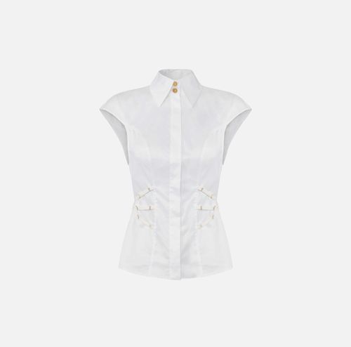 Cotton poplin shirt with elastic straps