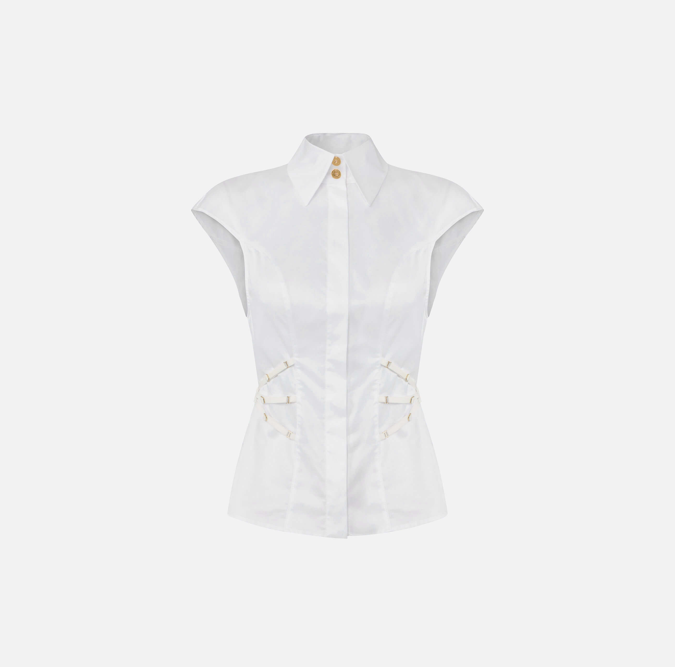 Cotton poplin shirt with elastic straps
