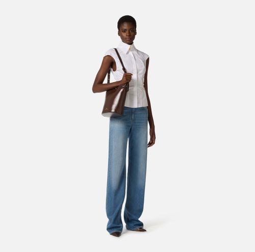 Cotton poplin shirt with elastic straps