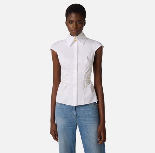 Cotton poplin shirt with elastic straps