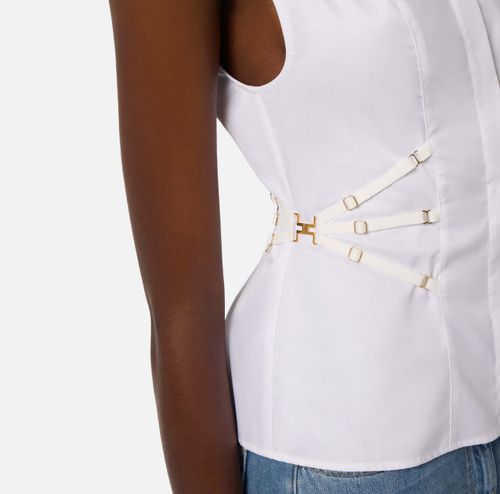 Cotton poplin shirt with elastic straps