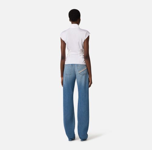 Cotton poplin shirt with elastic straps