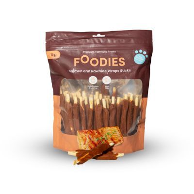חטיף FOODIES מקלות לעיסה סלמון ועור בקר, 1 ק