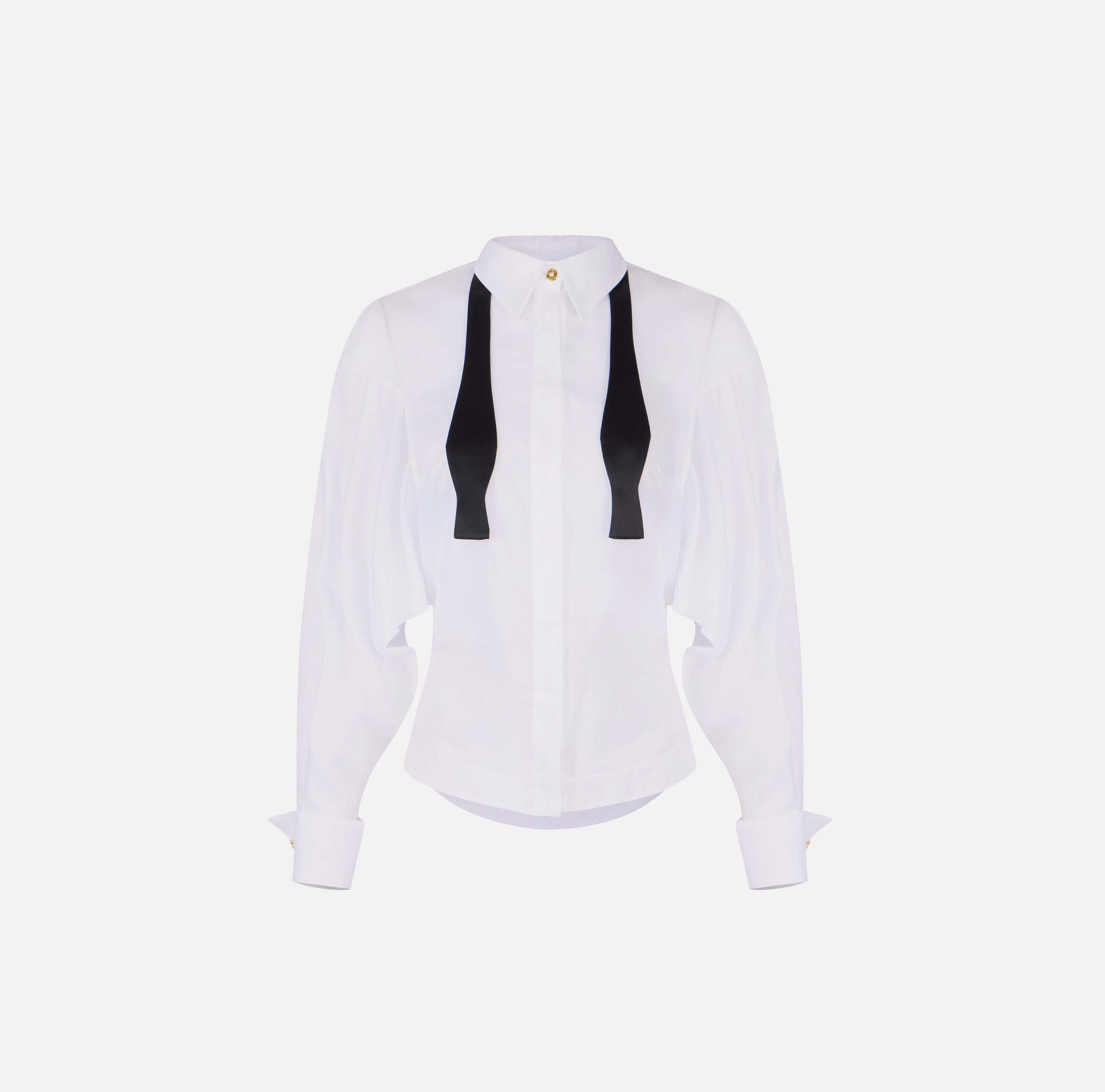 Cotton voile shirt with bow tie