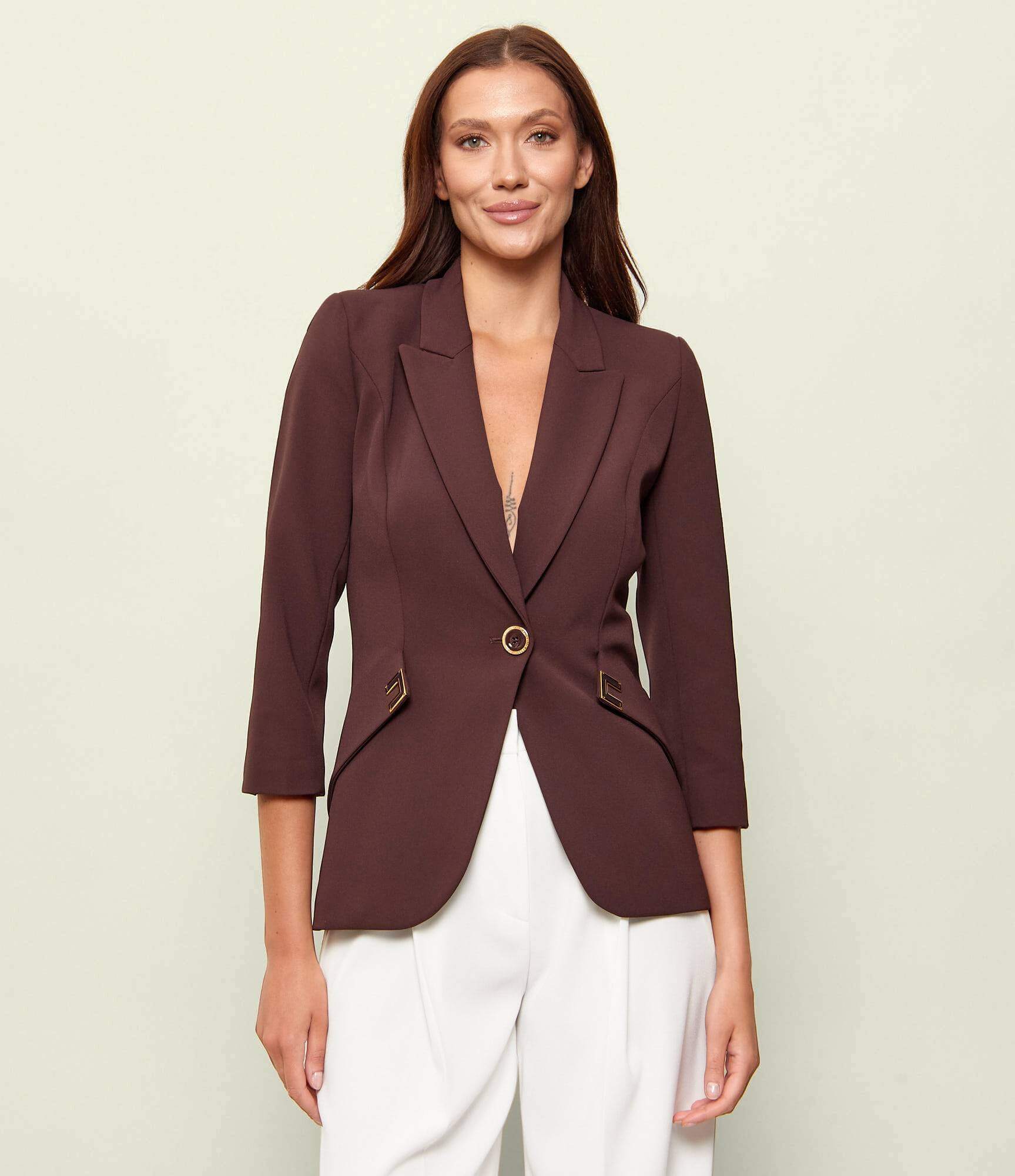 Jacket in double layer stretch crêpe fabric with logo details