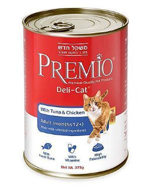 פרמיו שימור פטה לחתול דליקט עוף וטונה 375 גרם Premio