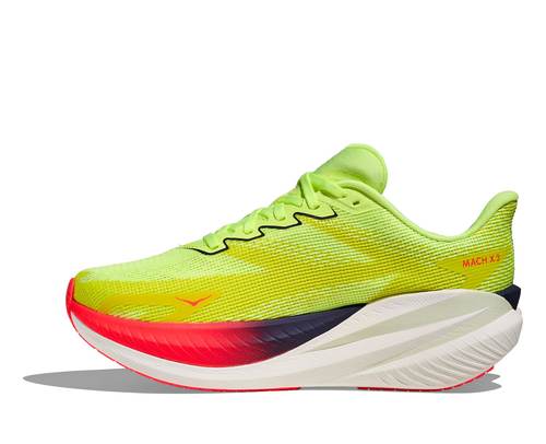 נעלי ריצה Hoka Mach X 3 Wide בצבע נאון לאימונים מהירים