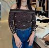 Top in knit fabric with diamond-shaped jacquard fabric - COLOR Cacao burro
