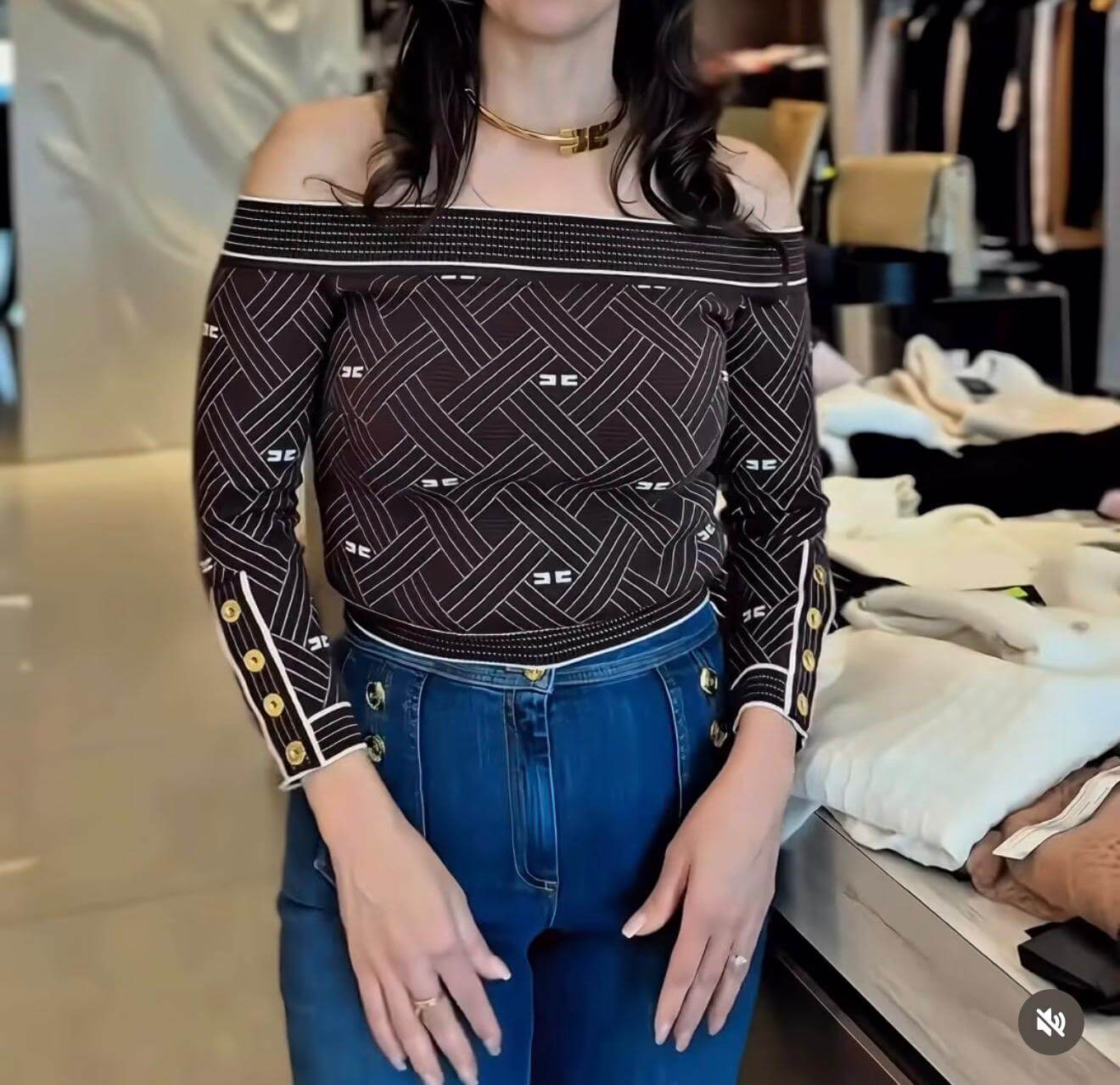 Top in knit fabric with diamond-shaped jacquard fabric - COLOR Cacao burro