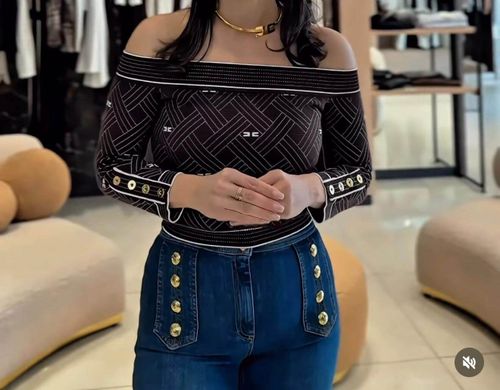 Top in knit fabric with diamond-shaped jacquard fabric - COLOR Cacao burro