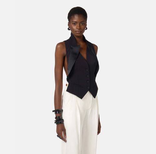 Waistcoat in lightweight crêpe fabric with satin lapels