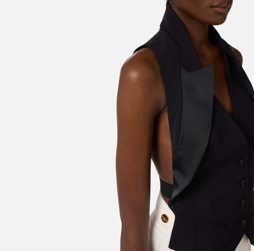 Waistcoat in lightweight crêpe fabric with satin lapels