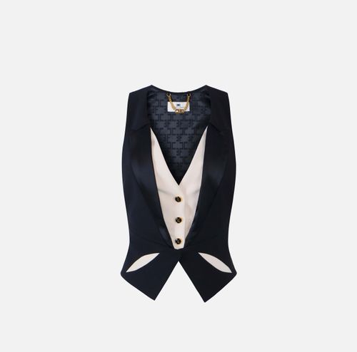 Waistcoat in lightweight crêpe fabric with two-colour cut-outs