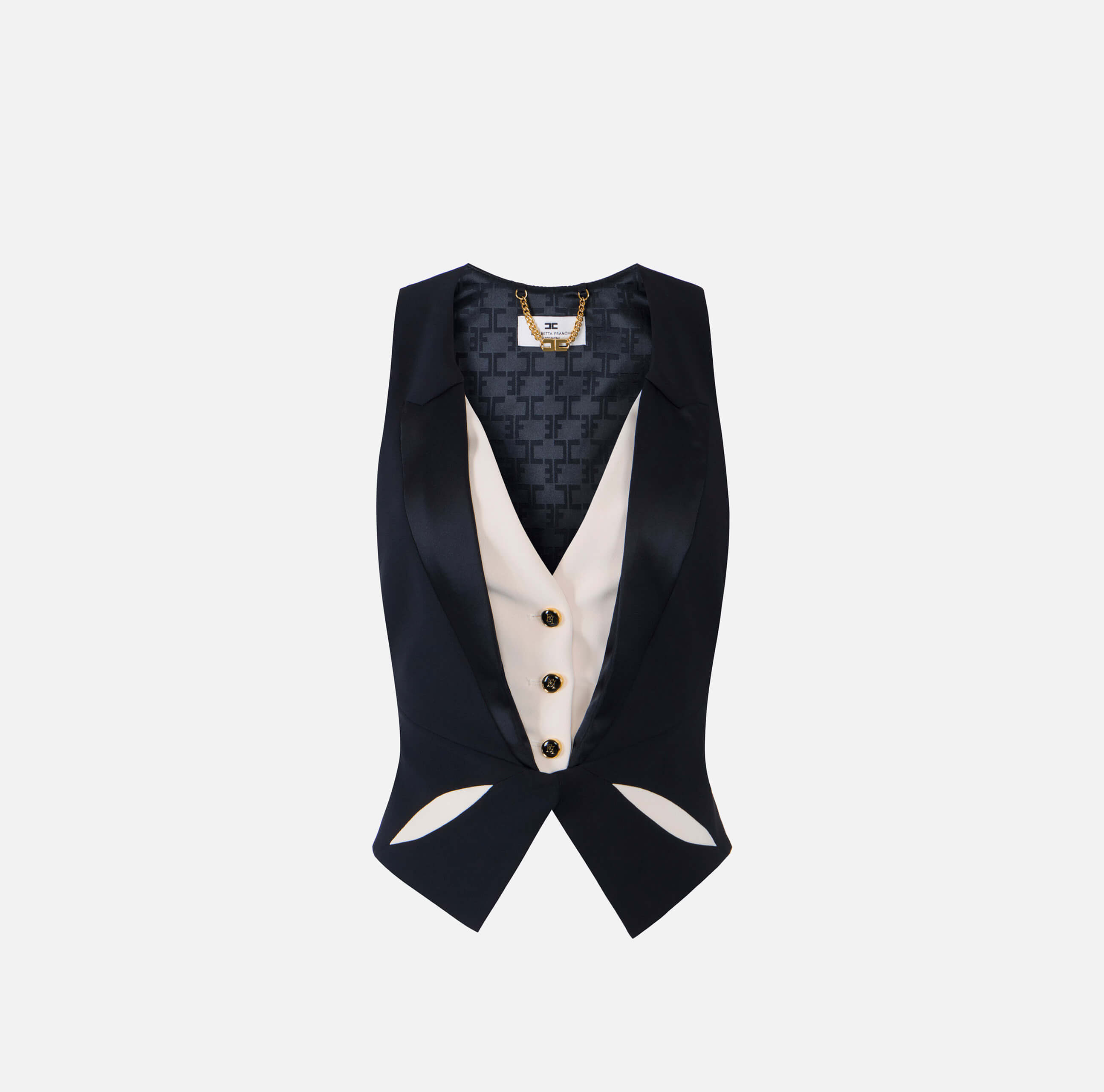 Waistcoat in lightweight crêpe fabric with two-colour cut-outs
