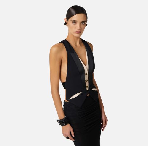 Waistcoat in lightweight crêpe fabric with two-colour cut-outs