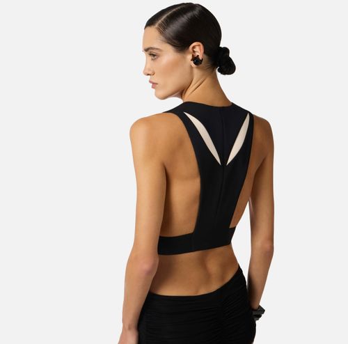 Waistcoat in lightweight crêpe fabric with two-colour cut-outs