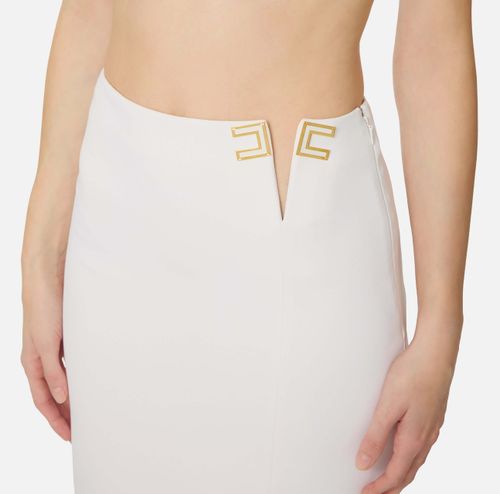 Skirt in double layer stretch crêpe fabric with logo details