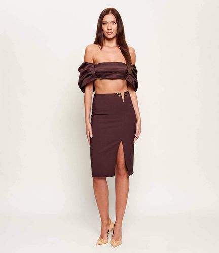 Skirt in double layer stretch crêpe fabric with logo details