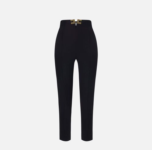 Trousers in double layer stretch crêpe fabric with logo details