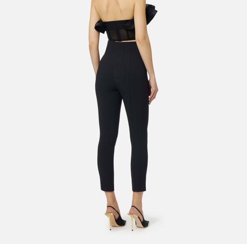 Trousers in double layer stretch crêpe fabric with logo details
