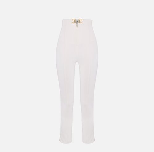 Trousers in double layer stretch crêpe fabric with logo details