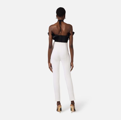 Trousers in double layer stretch crêpe fabric with logo details