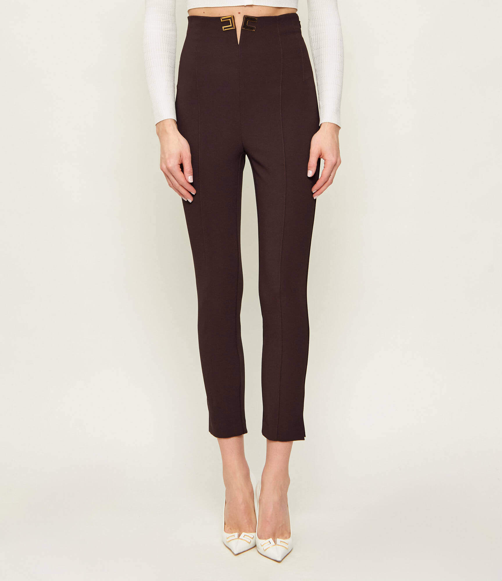 Trousers in double layer stretch crêpe fabric with logo details