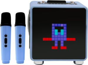 ערכת קריוקי ביתית עם מסך LED ו-2 מיקרופונים אלחוטיים - כחול