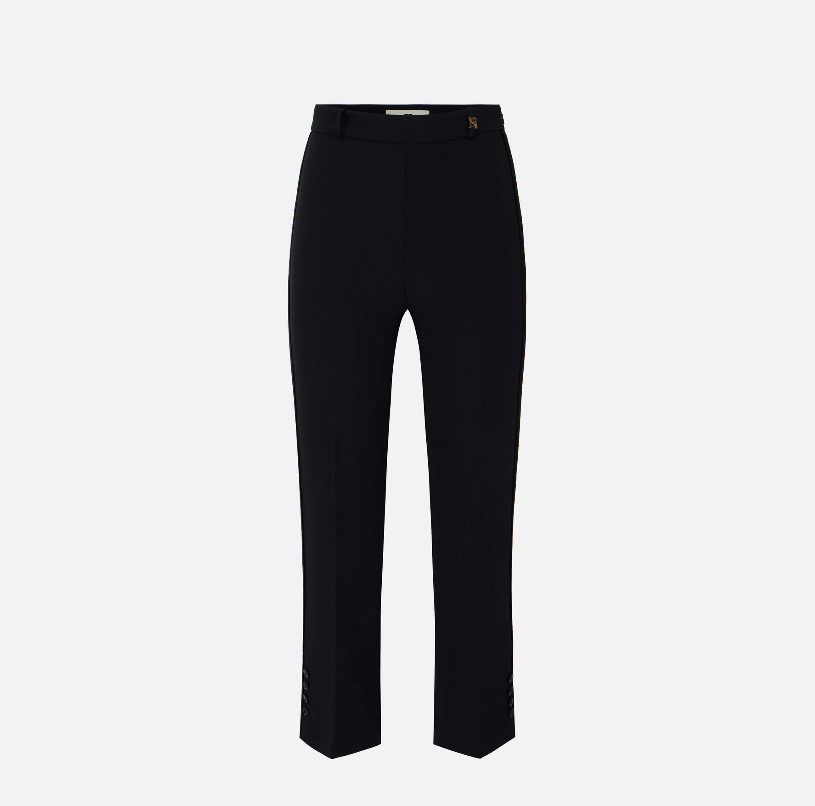 Trousers in double layer stretch crêpe fabric with logo charm