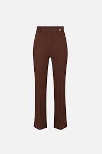 Trousers in double layer stretch crêpe fabric with logo charm - cacao