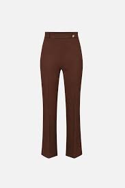 Trousers in double layer stretch crêpe fabric with logo charm - cacao
