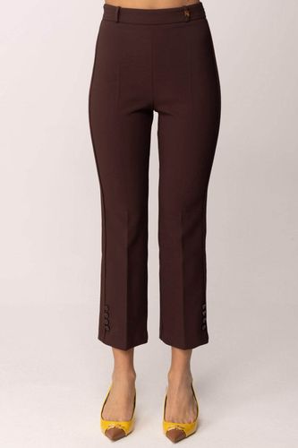 Trousers in double layer stretch crêpe fabric with logo charm - cacao