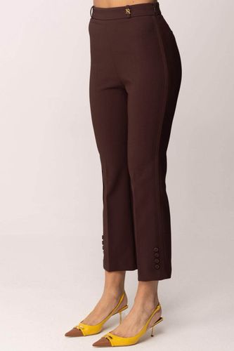 Trousers in double layer stretch crêpe fabric with logo charm - cacao