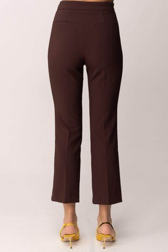 Trousers in double layer stretch crêpe fabric with logo charm - cacao