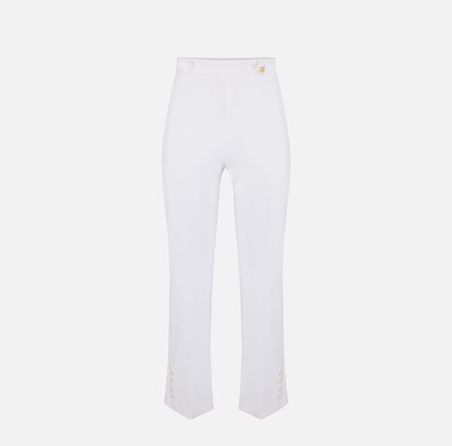 Trousers in double layer stretch crêpe fabric with logo charm