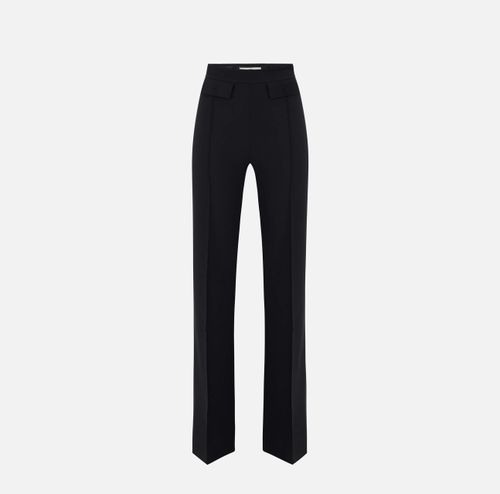 Trousers in double layer stretch crêpe fabric with embroidered logo