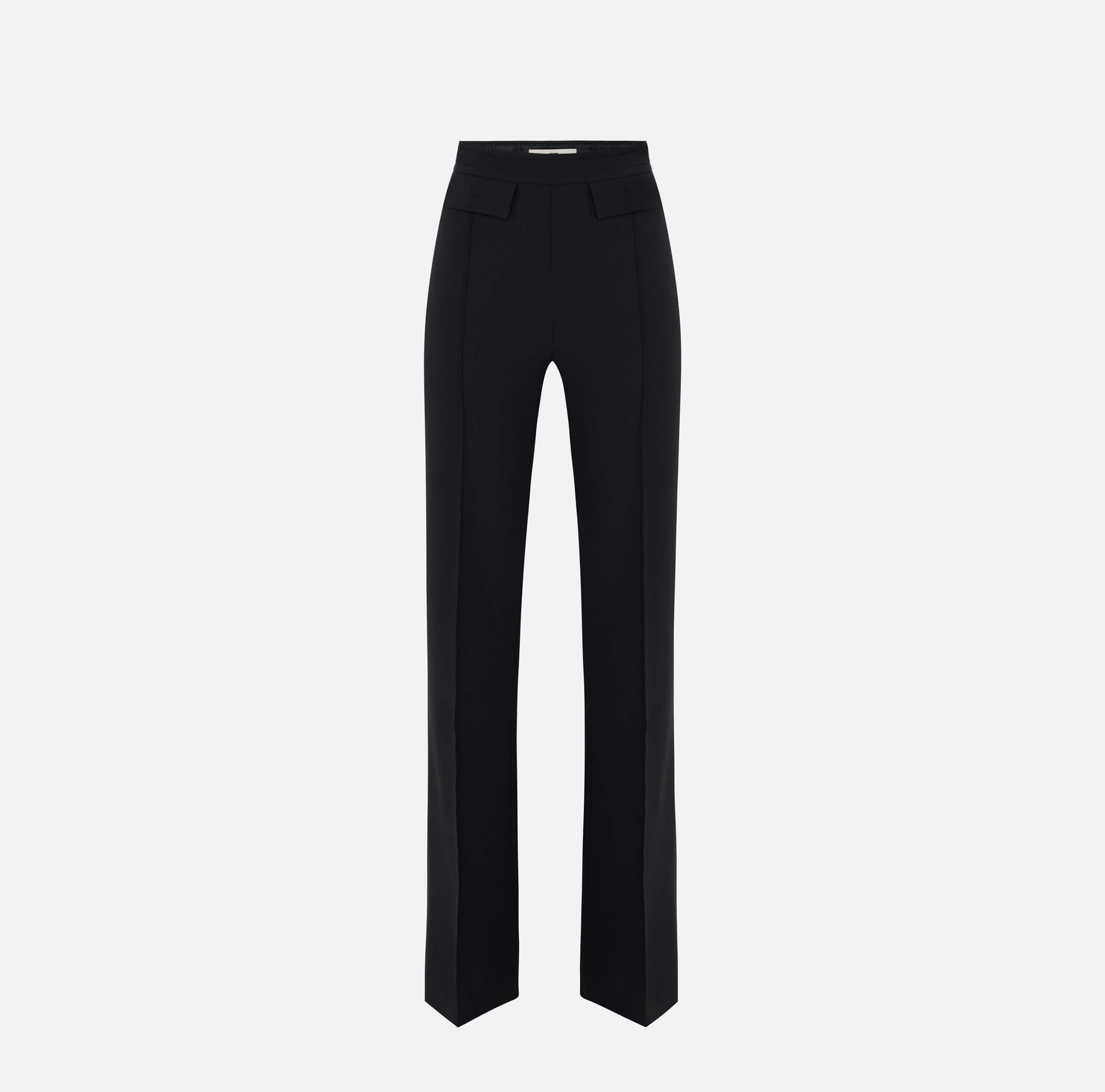 Trousers in double layer stretch crêpe fabric with embroidered logo