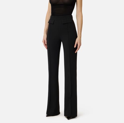Trousers in double layer stretch crêpe fabric with embroidered logo