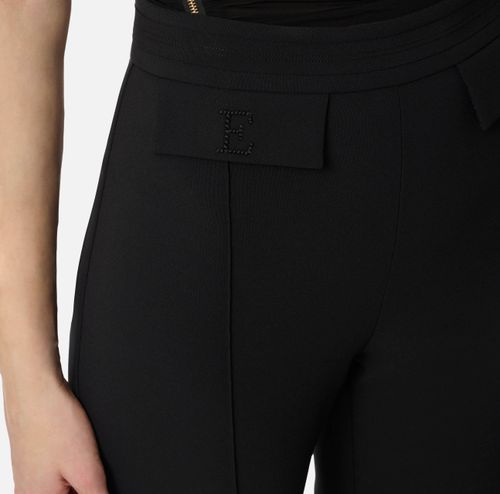 Trousers in double layer stretch crêpe fabric with embroidered logo