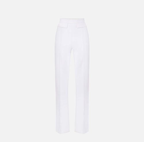 Trousers in double layer stretch crêpe fabric with embroidered logo