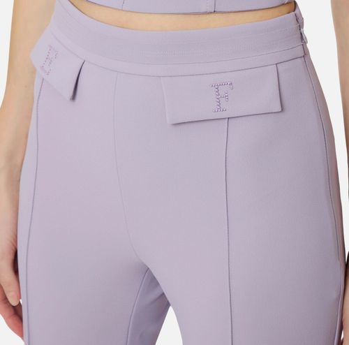 Trousers in double layer stretch crêpe fabric with embroidered logo