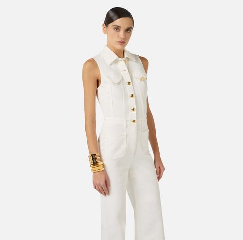 Denim jumpsuit with logo detail