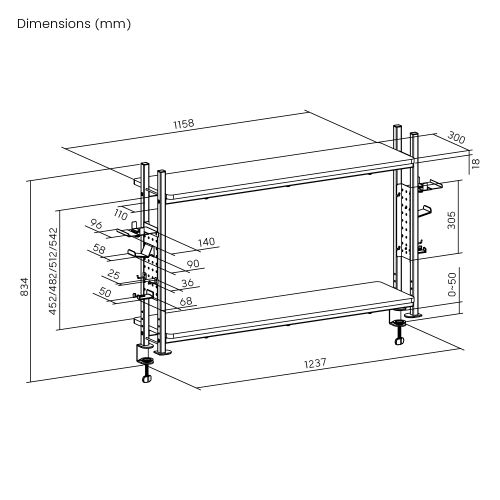 כוננית מדפים-גיימינג דגם Lumi Brateck stb192 stb-192 מארגן שולחני קומודה עמודת מדפים מדף הרחבה לאחסון שולחן גיימינג חיבור מלחציים לשולחן 90902-807-36