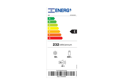 מקרר עם מקפיא עליון בנפח 461 ליטר דגם GR-B445XE של LG רוחב 70 ס”מ