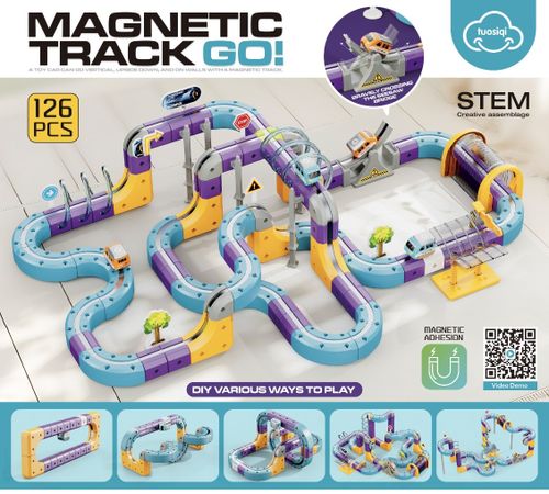 מסלול רכבת מגנטי Magnetic Track Go – ערכת STEM להרכבה עצמית 128 חלקים